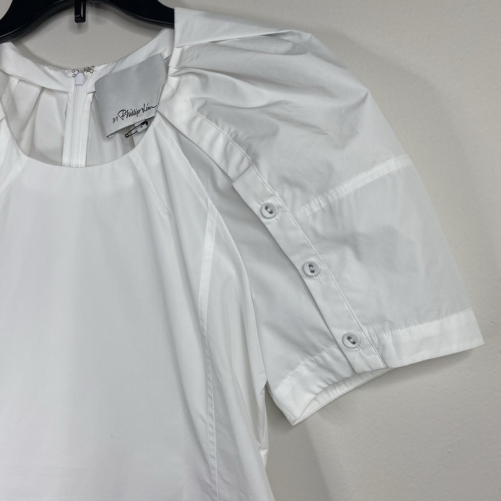 3.1 Phillip Lim Bloom Pleated Short Sleeve Scoop‎ Neck White Blouse Sz 4 - Picture 8 of 16